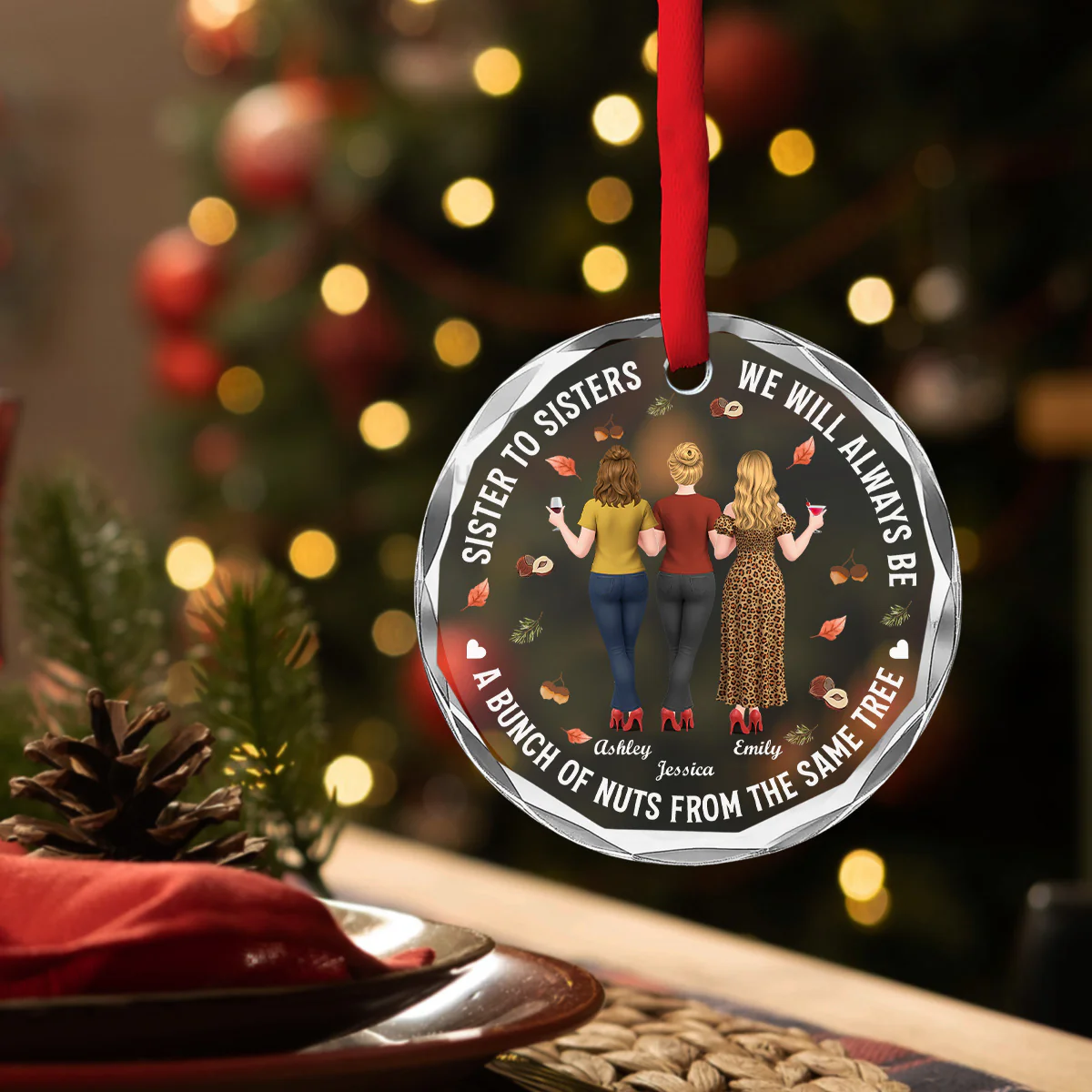 Sisters A Couple Of Nuts - Personalized Custom Glass Ornament - Image 4