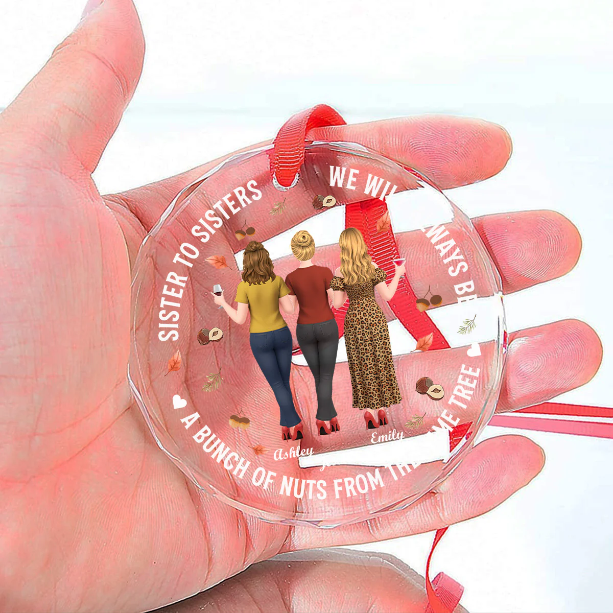 Sisters A Couple Of Nuts - Personalized Custom Glass Ornament - Image 5