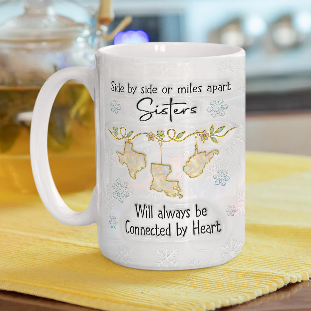 Sisters Always Connected By Heart - Personalized Custom 3D Inflated Effect Mug - Image 5