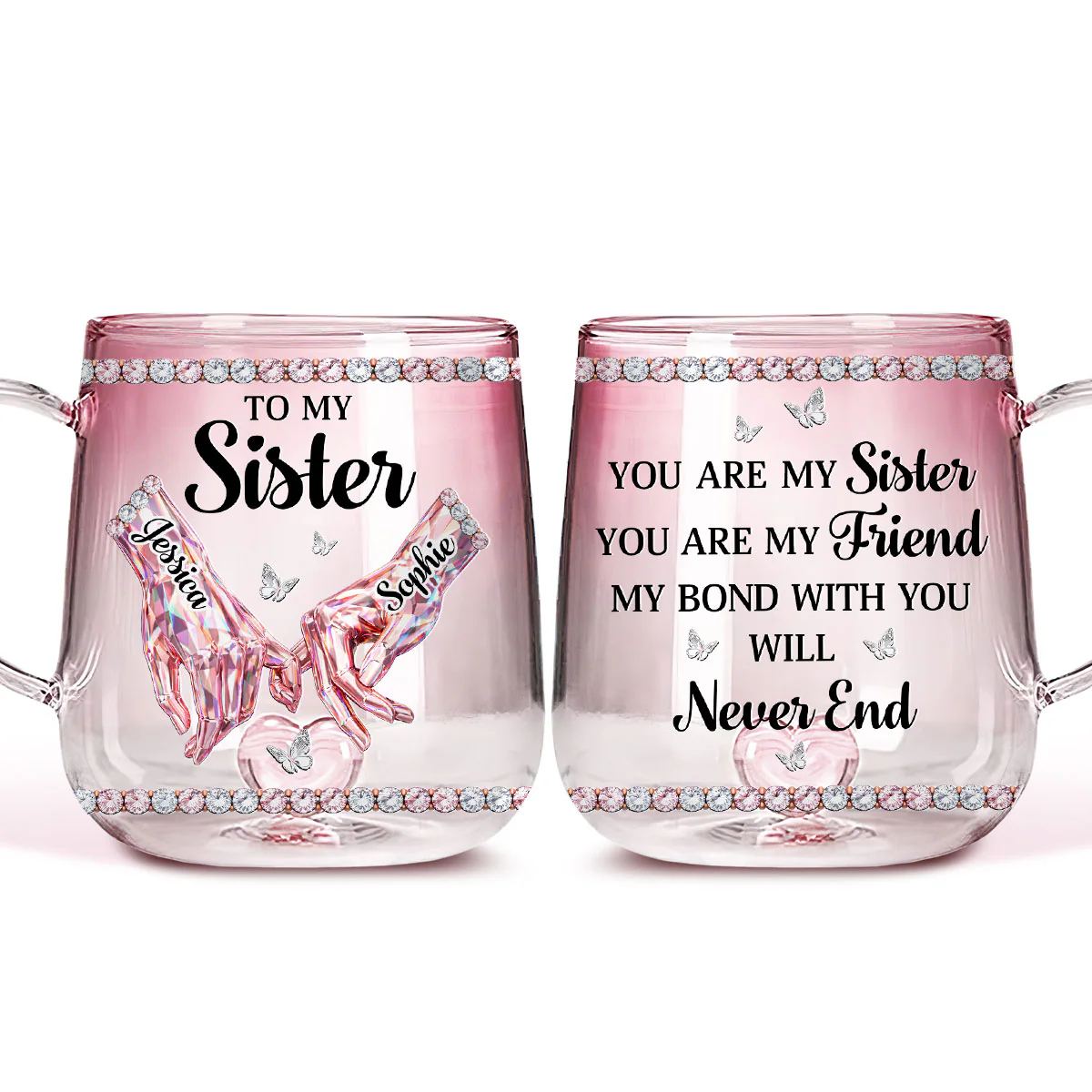 Sisters Always Stand Together - Personalized Custom Pink Gradient Glass Mug