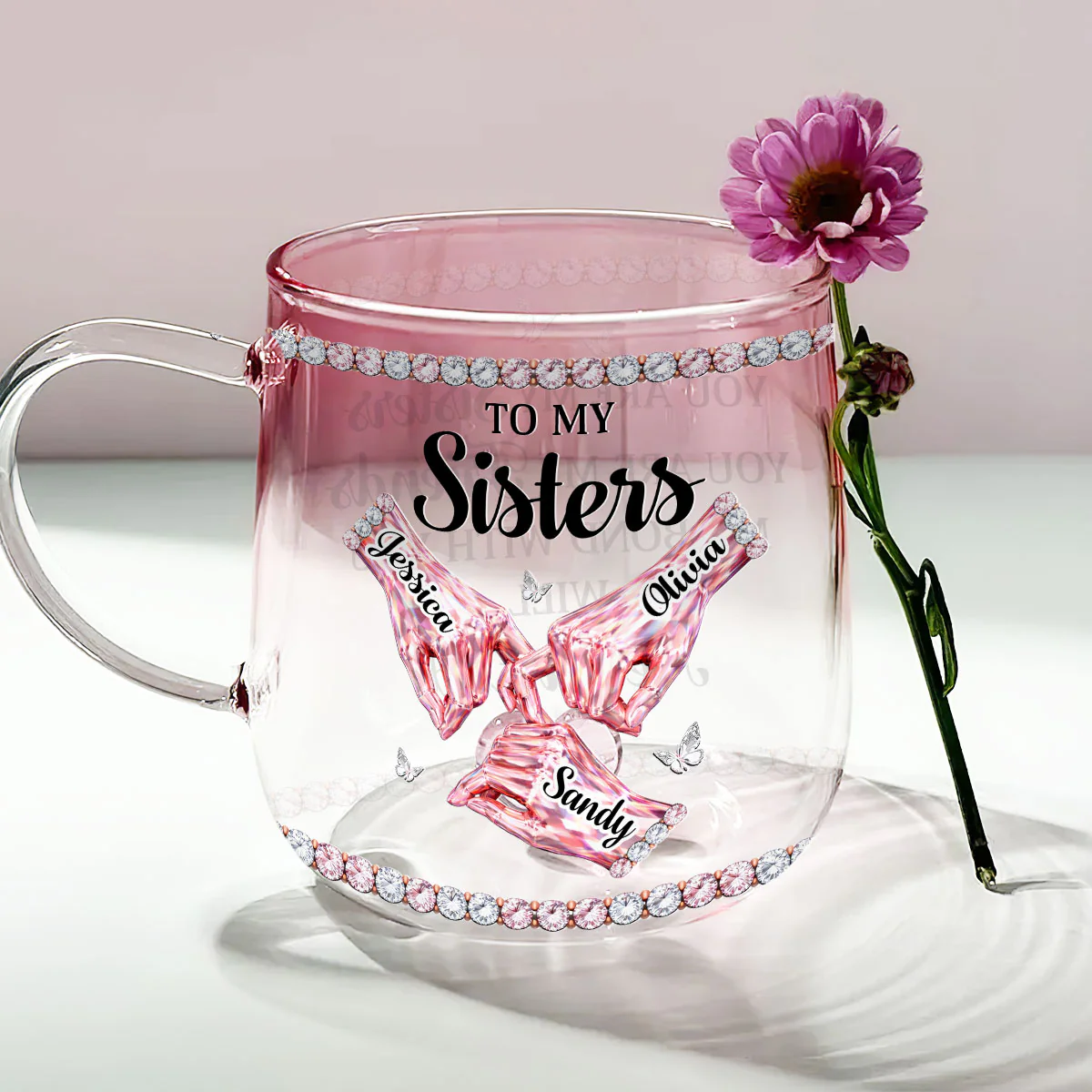 Sisters Always Stand Together - Personalized Custom Pink Gradient Glass Mug - Image 3