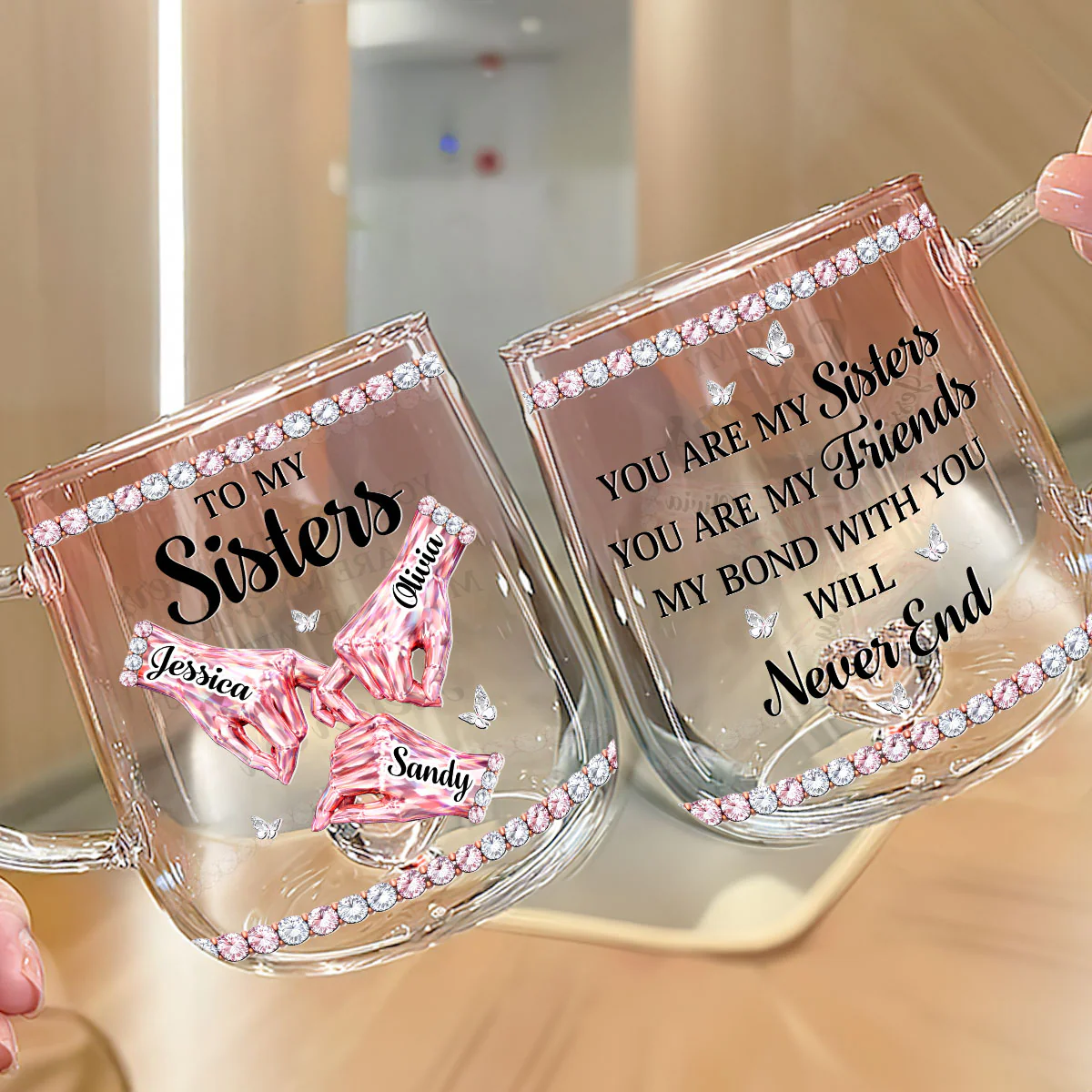 Sisters Always Stand Together - Personalized Custom Pink Gradient Glass Mug - Image 4