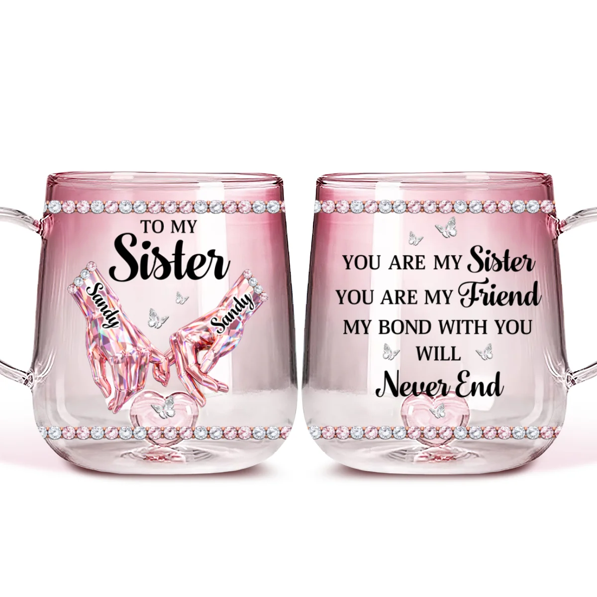 Sisters Always Stand Together - Personalized Custom Pink Gradient Glass Mug - Image 6