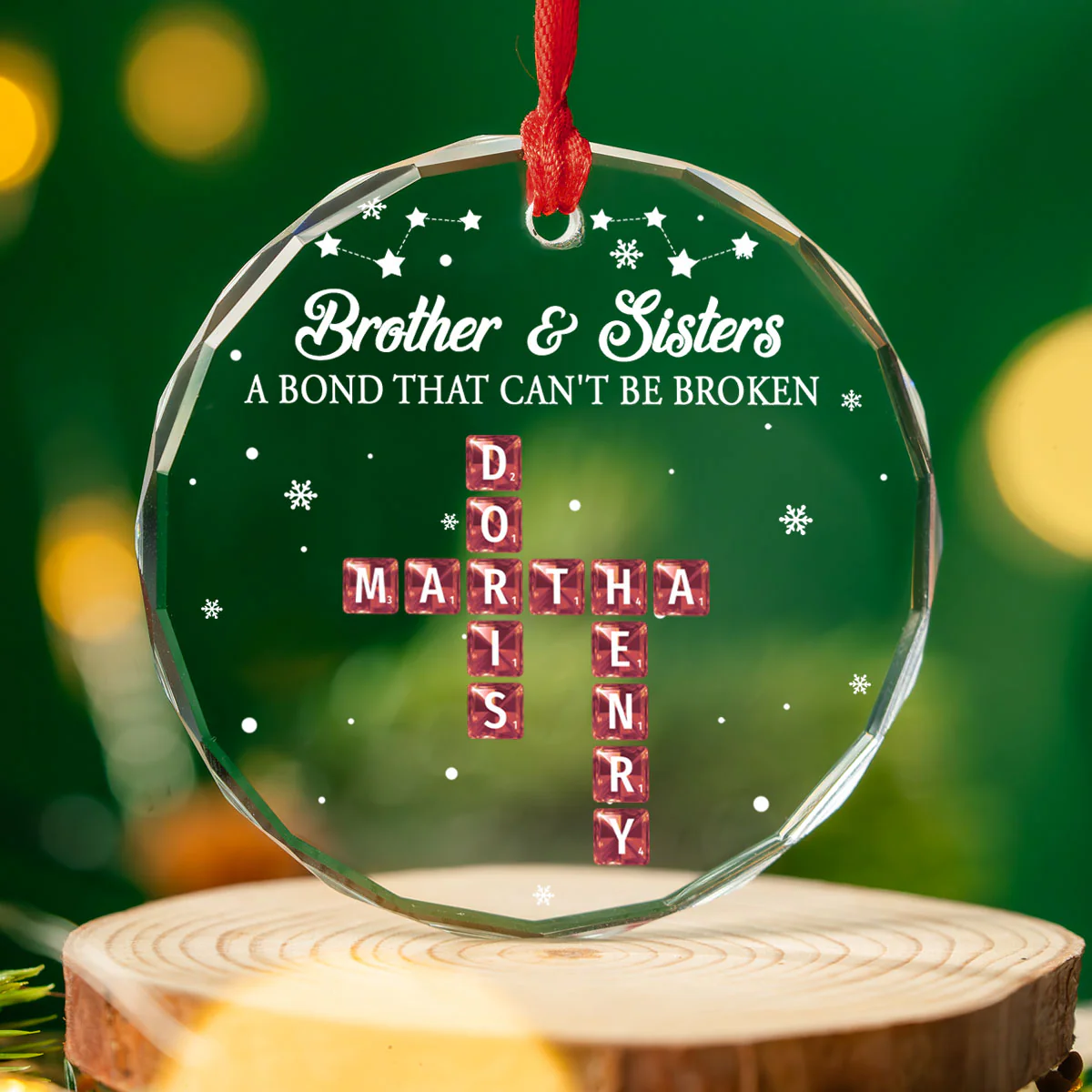 Sisters And Brothers A Bond That Can Not Broken - Personalized Custom Glass Ornament - Image 2