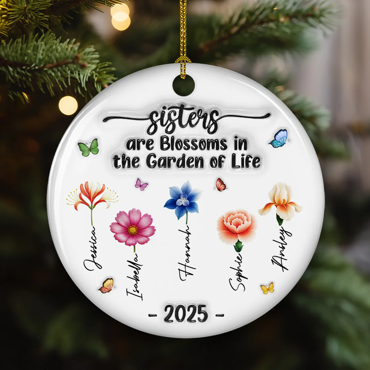 Sisters Are Blossoms - Personalized Custom 3D Inflated Effect Ceramic Ornament