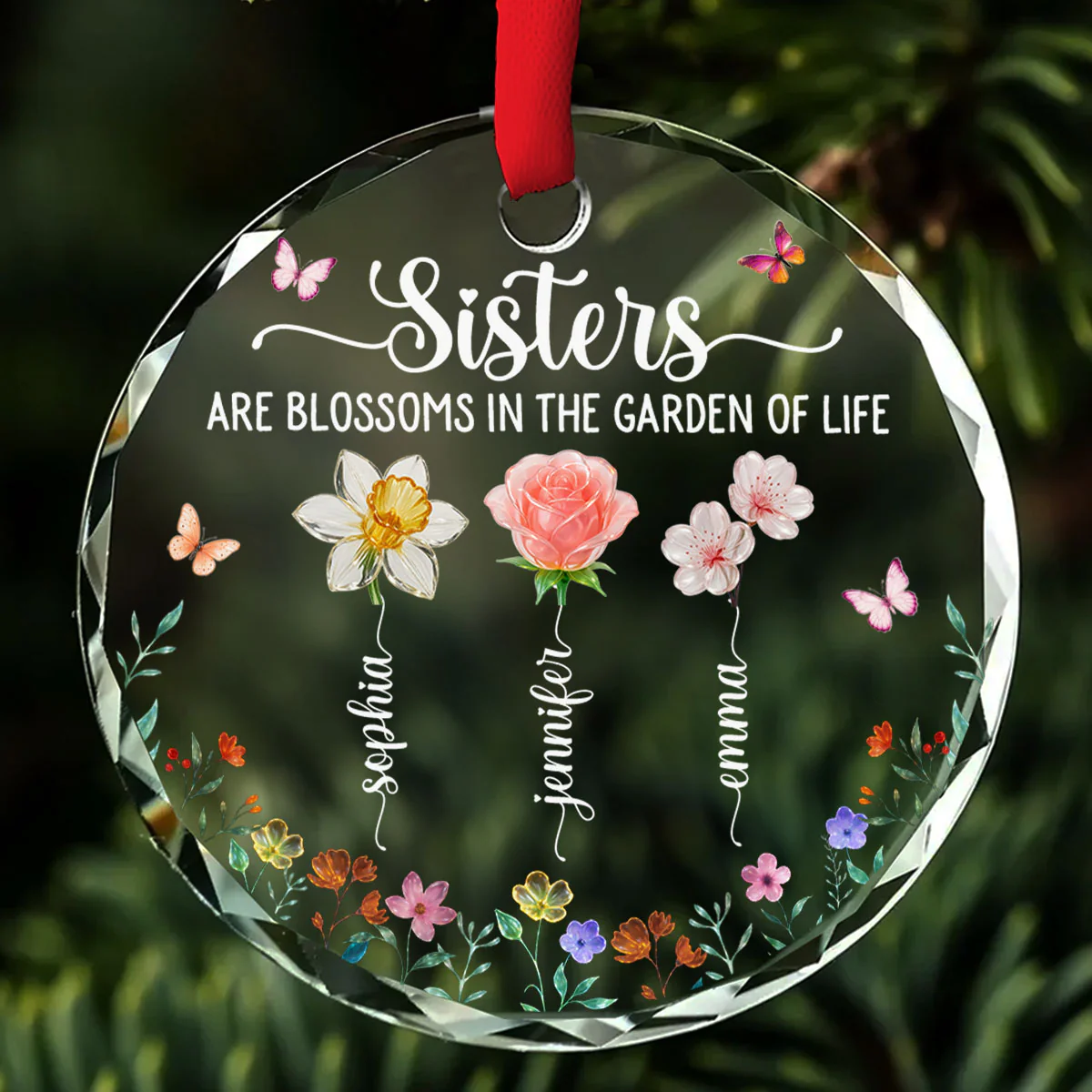 Sisters Are Blossoms - Personalized Custom Glass Ornament
