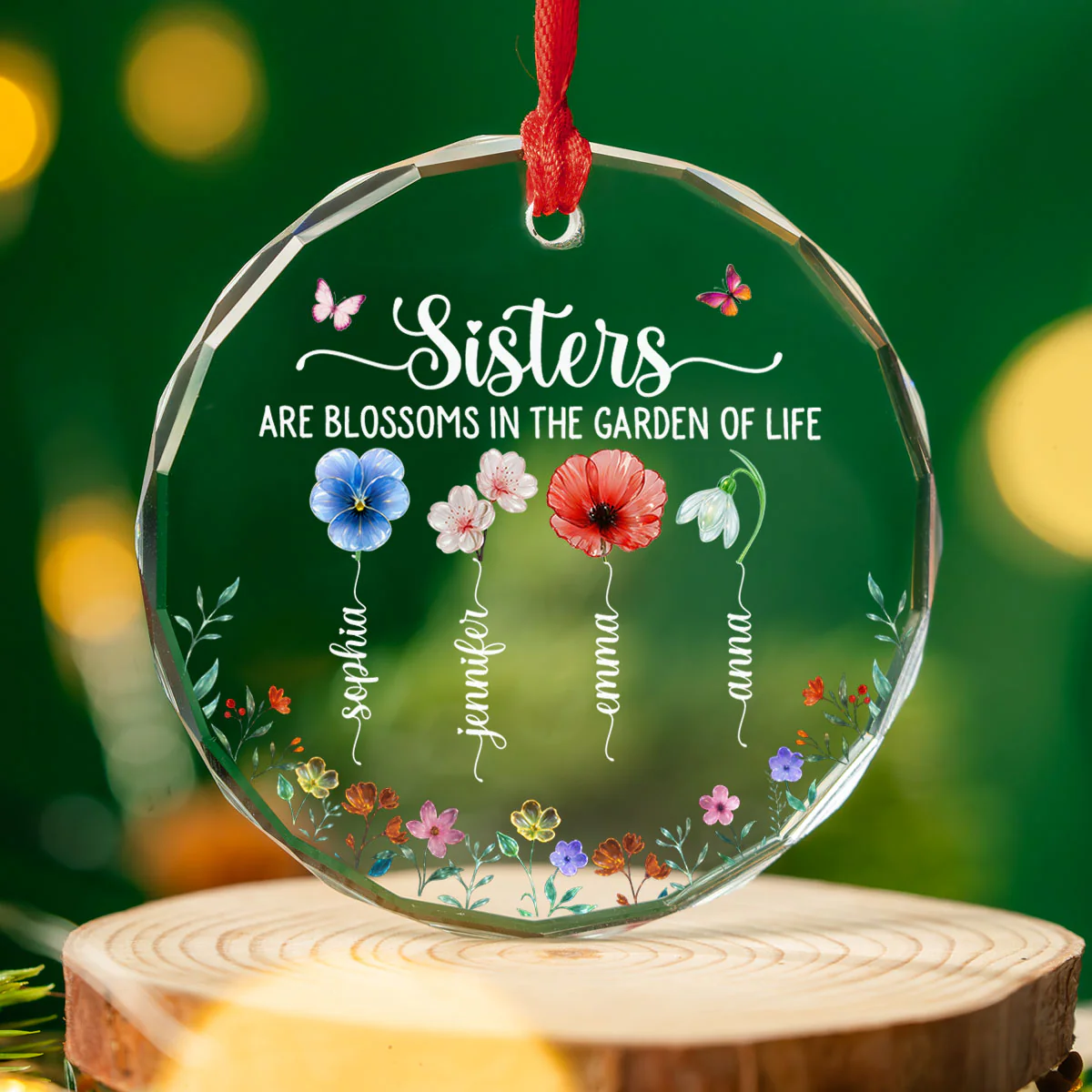 Sisters Are Blossoms - Personalized Custom Glass Ornament - Image 3