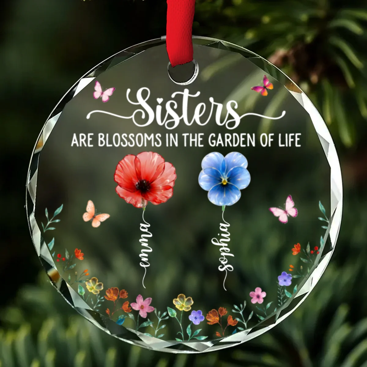 Sisters Are Blossoms - Personalized Custom Glass Ornament - Image 6