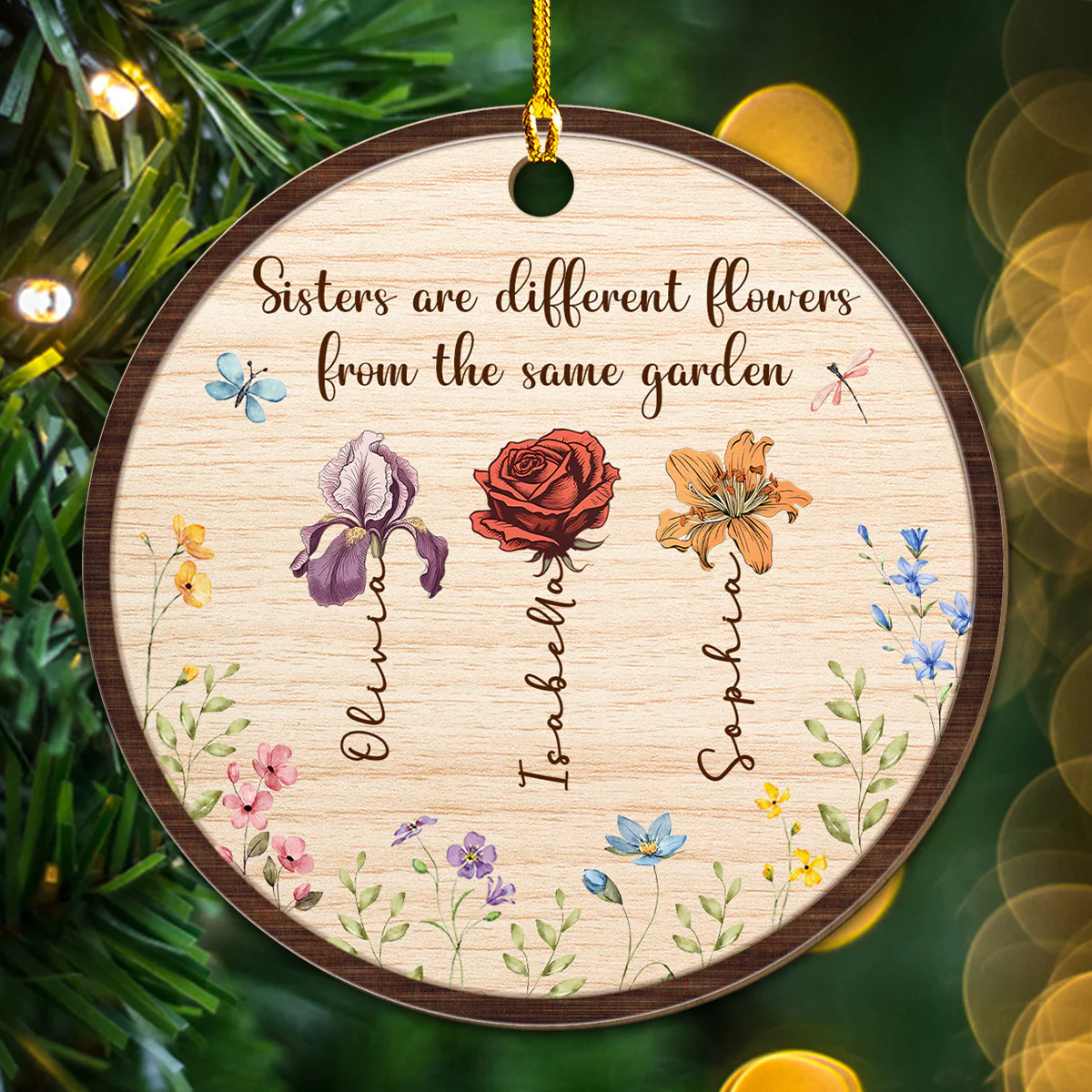 Sisters Are Different Blooms - Personalized Custom Wood Ornament - Image 4