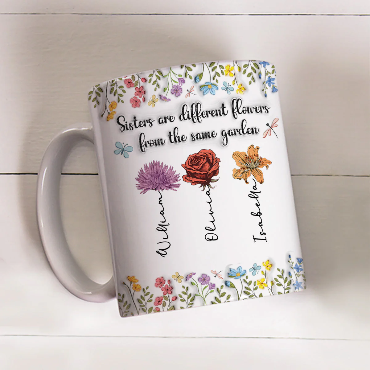 Sisters Are Different Flowers From The Same Garden - Personalized Custom 3D Inflated Effect Coffee Mug - Image 2
