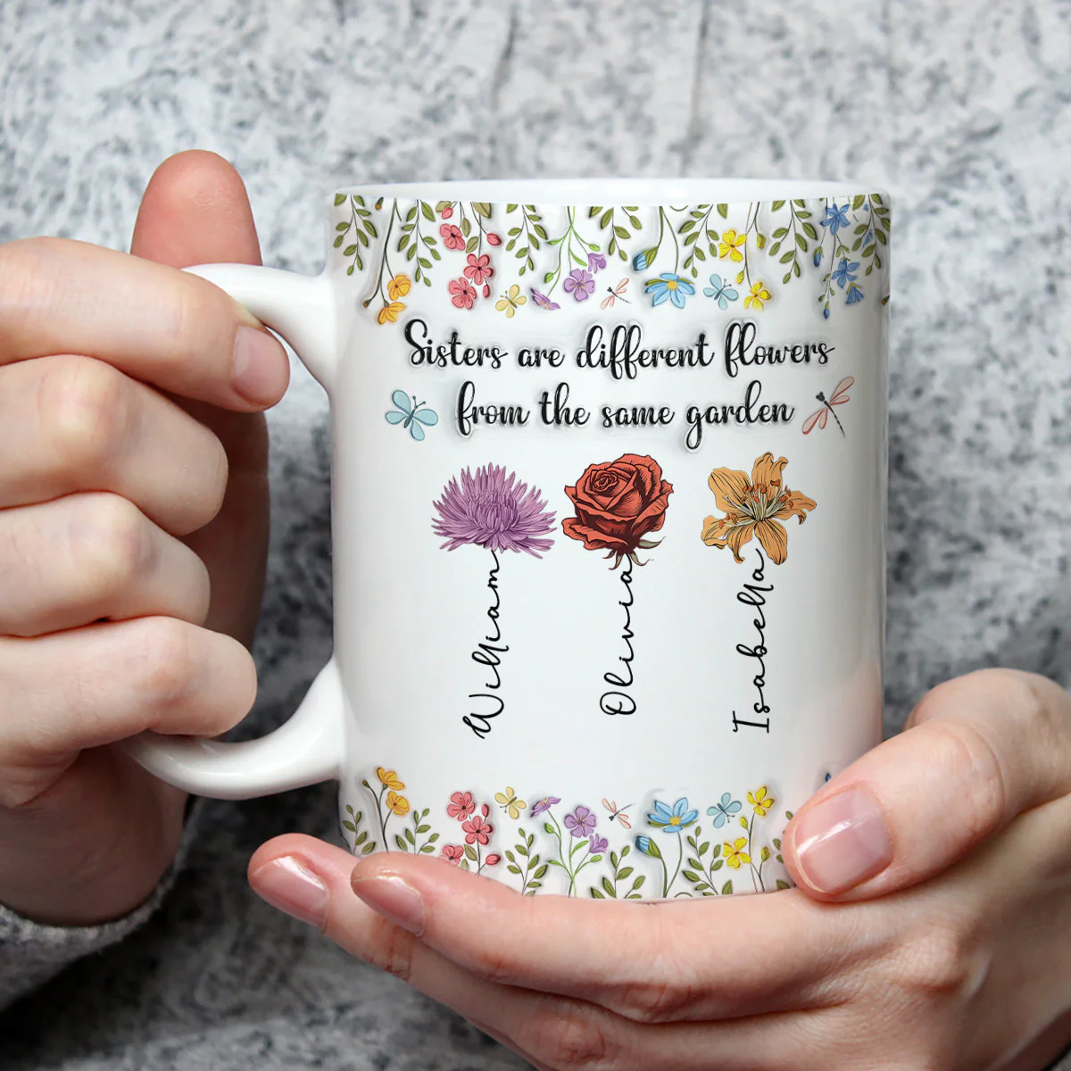 Sisters Are Different Flowers From The Same Garden - Personalized Custom 3D Inflated Effect Coffee Mug - Image 4