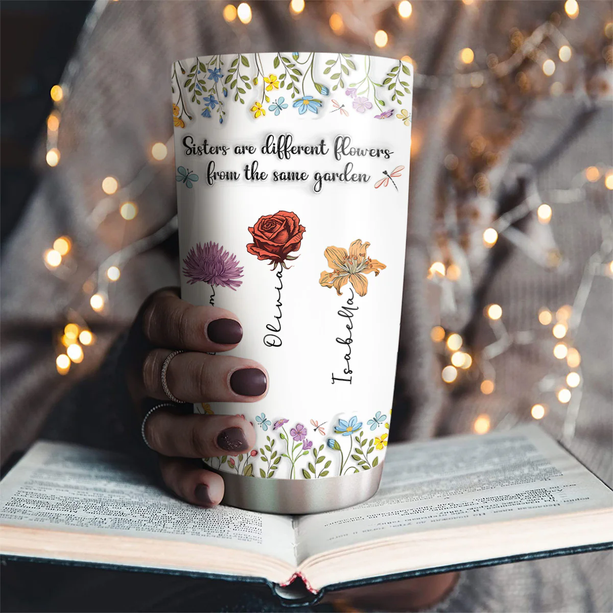 Sisters Are Different Flowers From The Same Garden - Personalized Custom 3D Inflated Effect Tumbler - Image 2