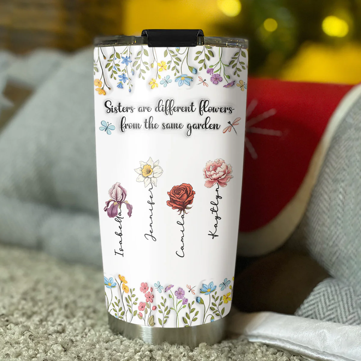 Sisters Are Different Flowers From The Same Garden - Personalized Custom 3D Inflated Effect Tumbler - Image 3