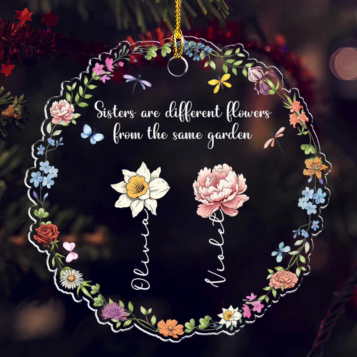 Sisters Are Different Flowers From The Same Garden - Personalized Custom Acrylic Ornament - Image 2