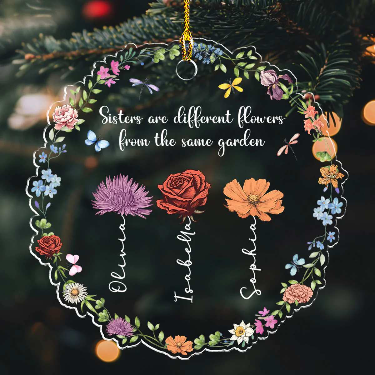 Sisters Are Different Flowers From The Same Garden - Personalized Custom Acrylic Ornament - Image 3