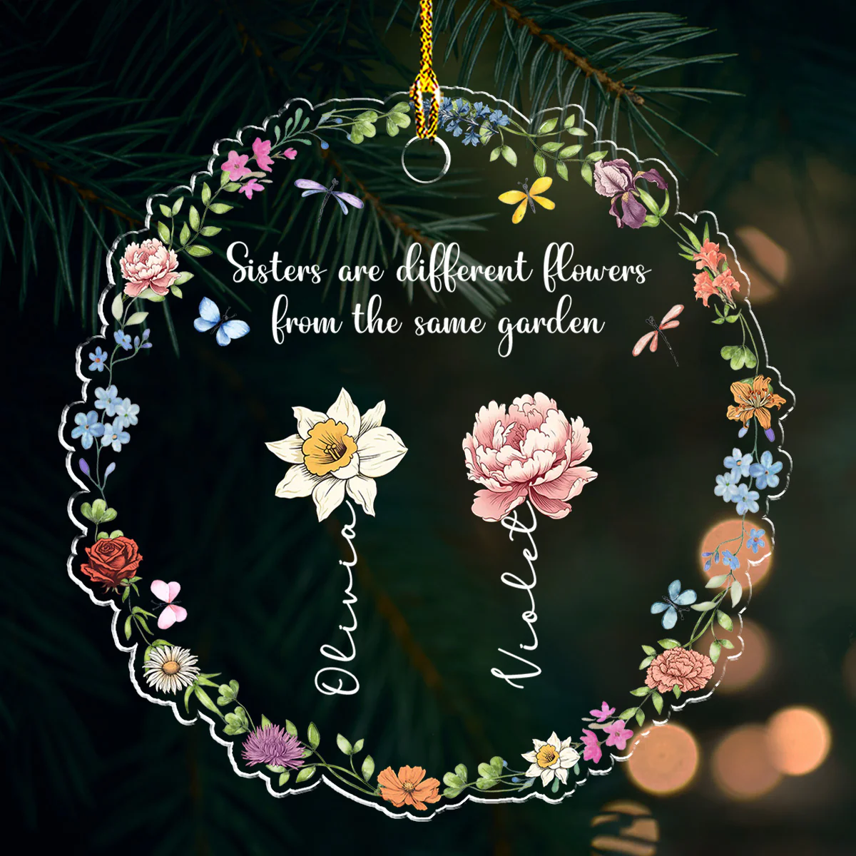 Sisters Are Different Flowers From The Same Garden - Personalized Custom Acrylic Ornament - Image 4