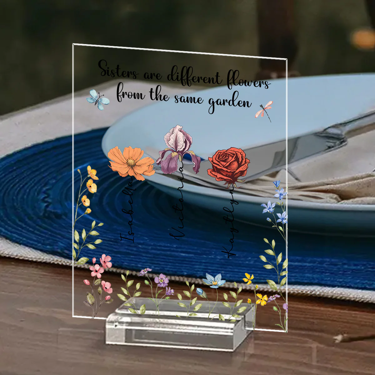 Sisters Are Different Flowers From The Same Garden - Personalized Custom Acrylic Plaque With Base - Image 2