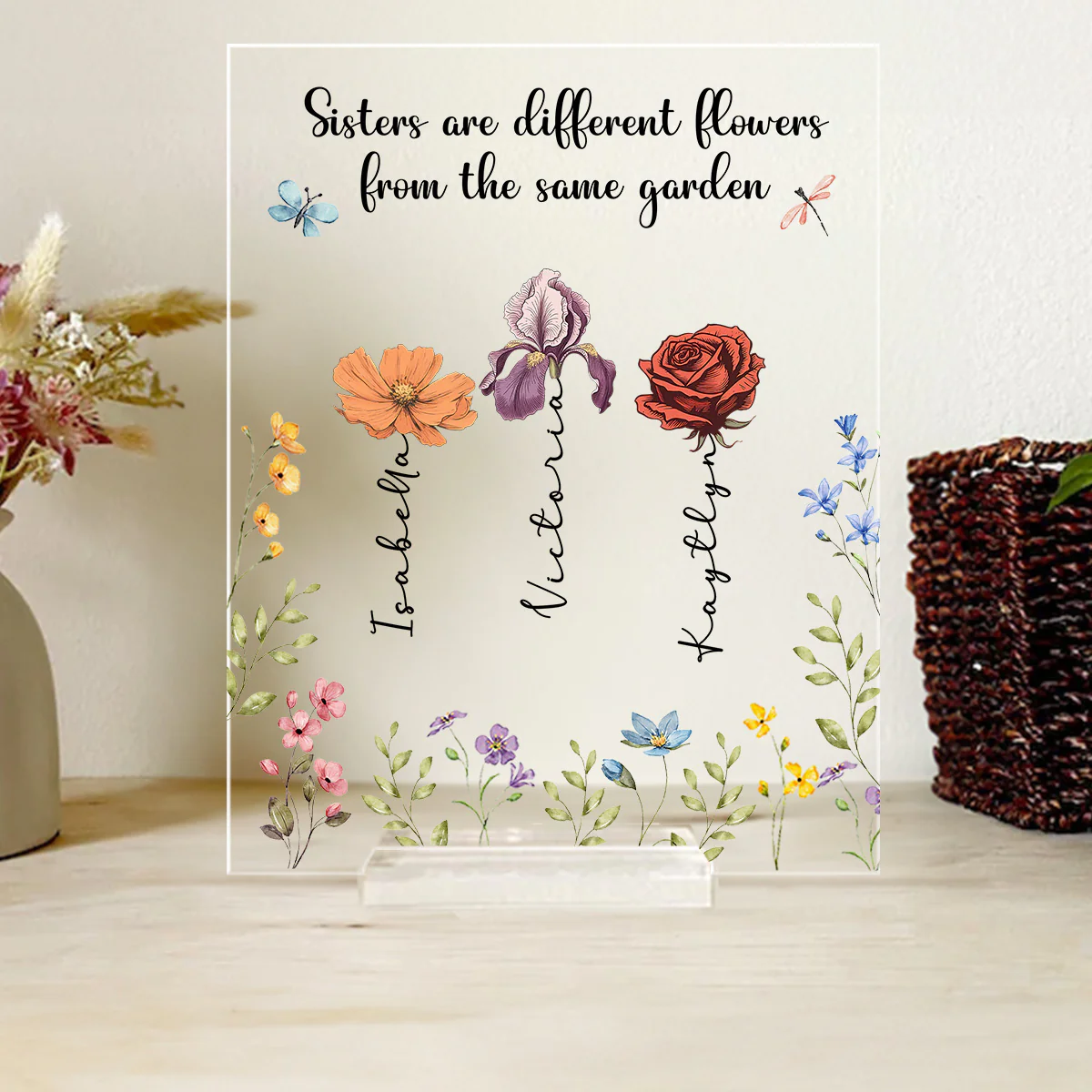 Sisters Are Different Flowers From The Same Garden - Personalized Custom Acrylic Plaque With Base - Image 3