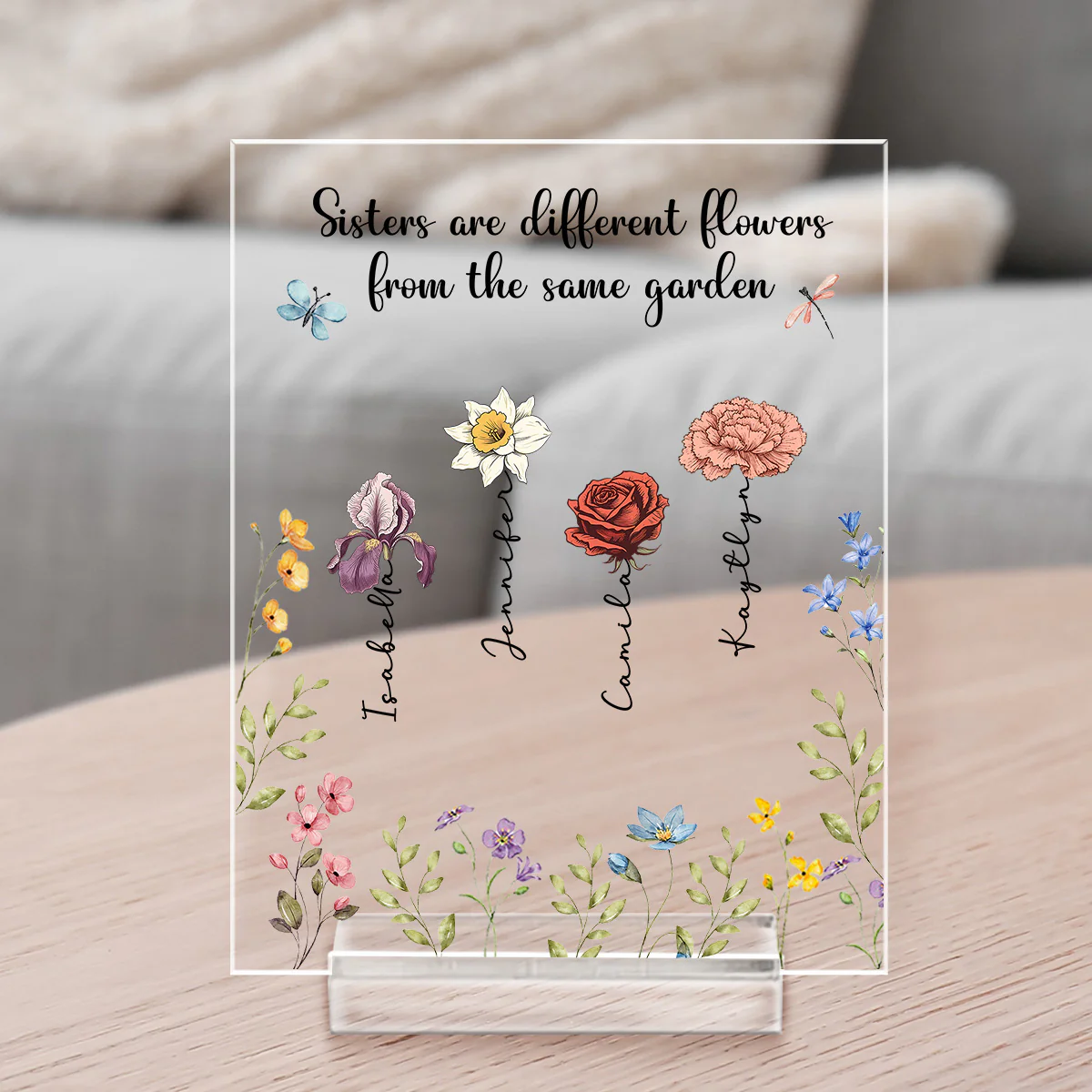 Sisters Are Different Flowers From The Same Garden - Personalized Custom Acrylic Plaque With Base - Image 4
