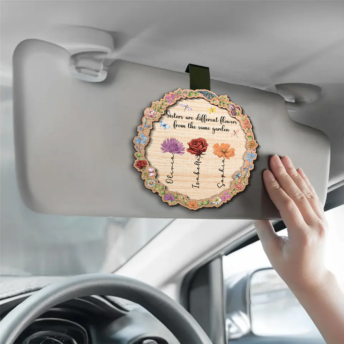 Sisters Are Different Flowers From The Same Garden - Personalized Custom Car Visor Clip - Image 3