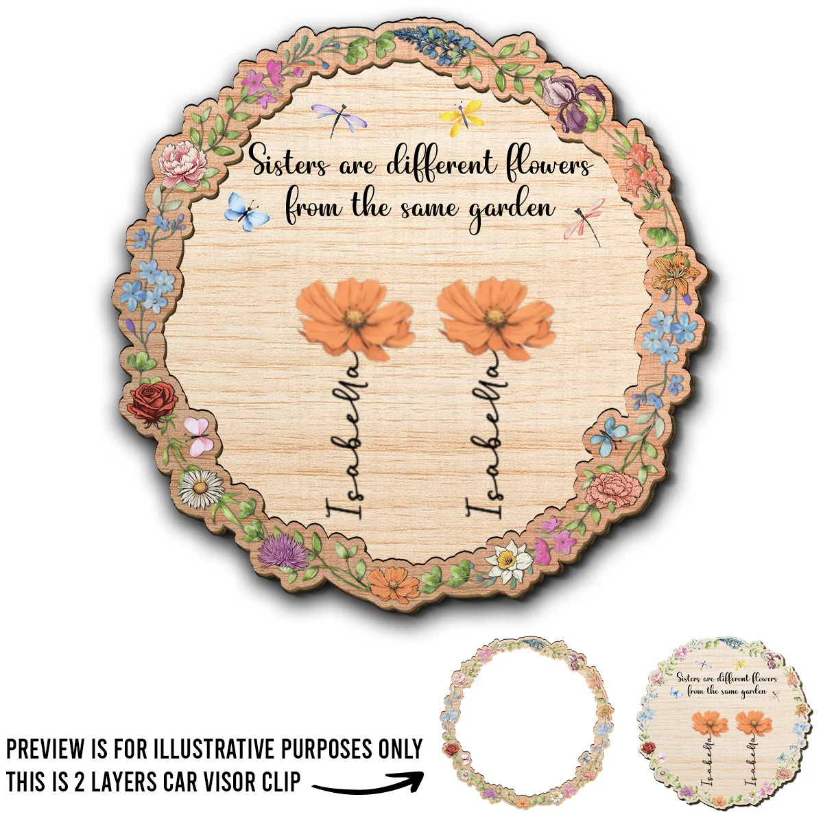 Sisters Are Different Flowers From The Same Garden - Personalized Custom Car Visor Clip - Image 4