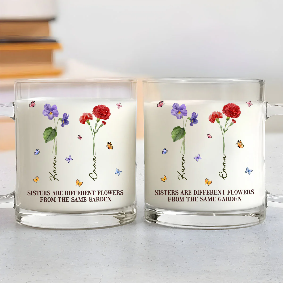 Sisters Are Different Flowers From The Same Garden - Personalized Custom Glass Mug - Image 3