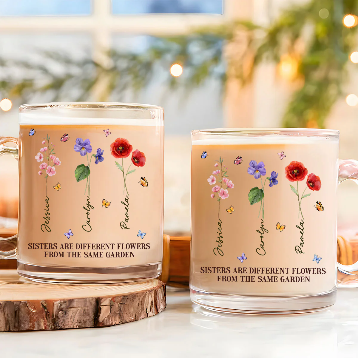 Sisters Are Different Flowers From The Same Garden - Personalized Custom Glass Mug - Image 4
