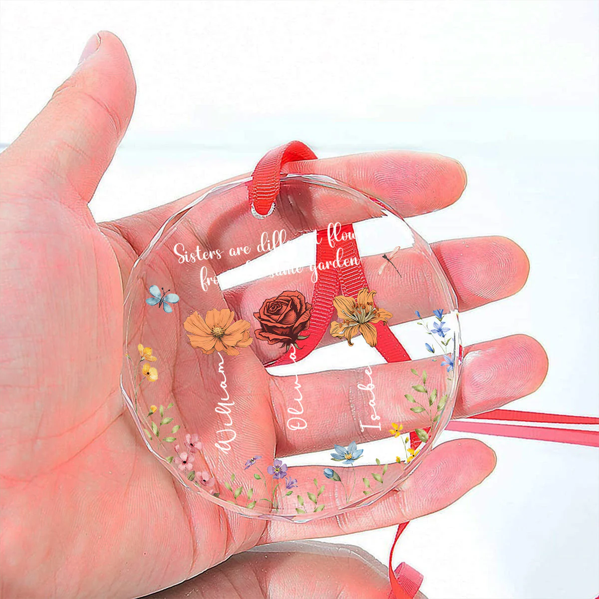 Sisters Are Different Flowers From The Same Garden - Personalized Custom Glass Ornament - Image 3