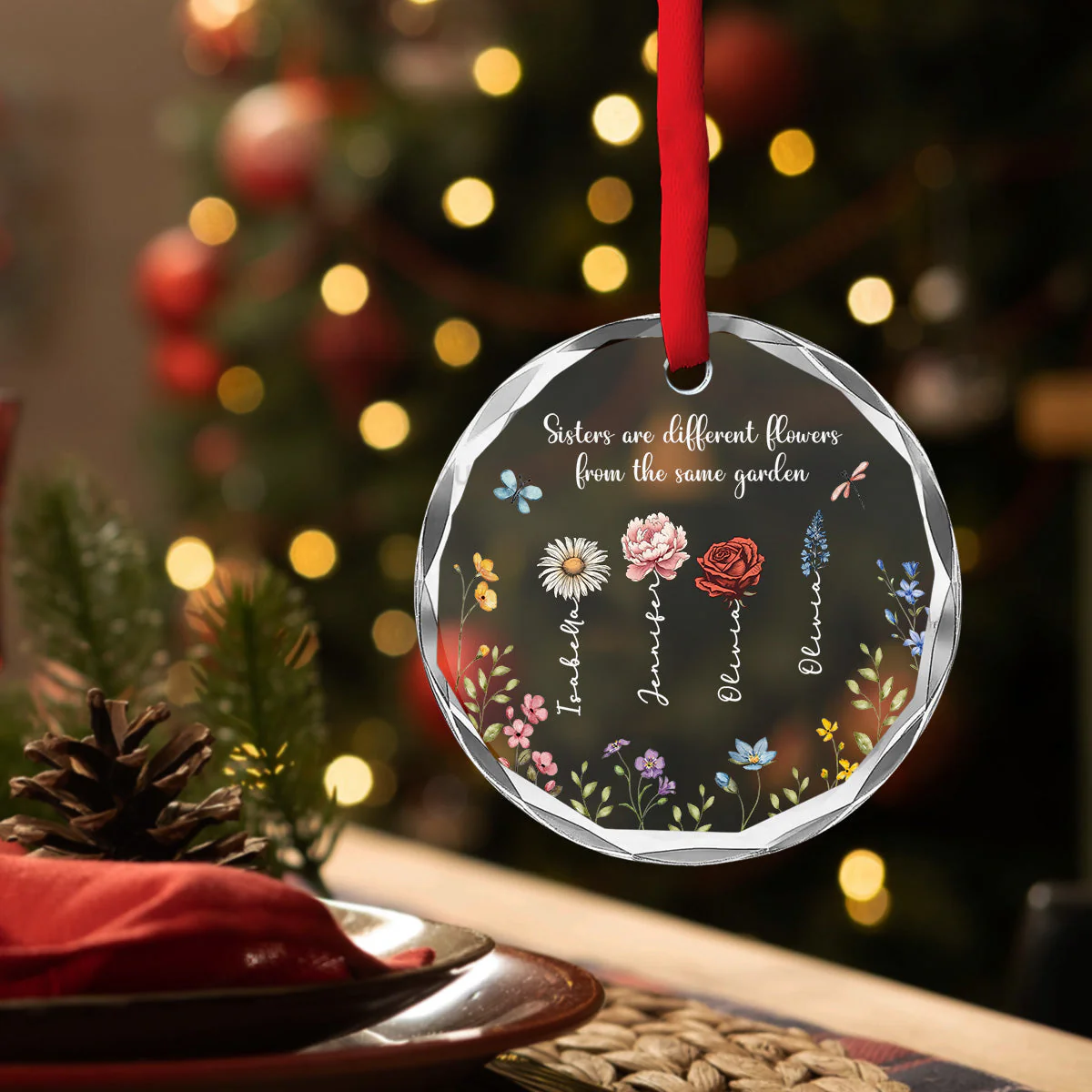 Sisters Are Different Flowers From The Same Garden - Personalized Custom Glass Ornament - Image 4