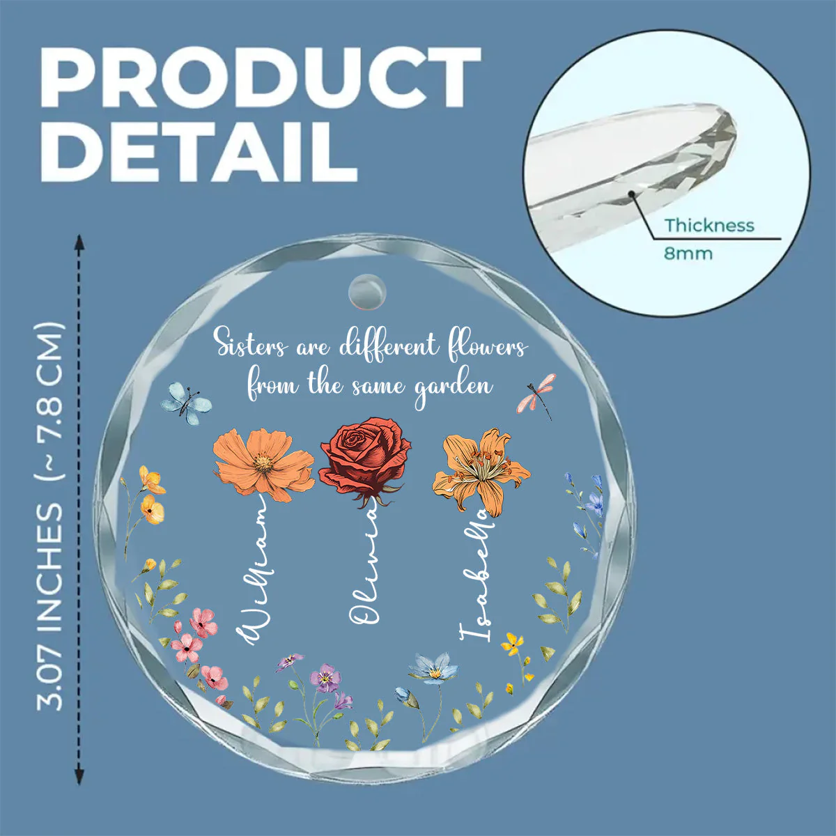 Sisters Are Different Flowers From The Same Garden - Personalized Custom Glass Ornament - Image 5