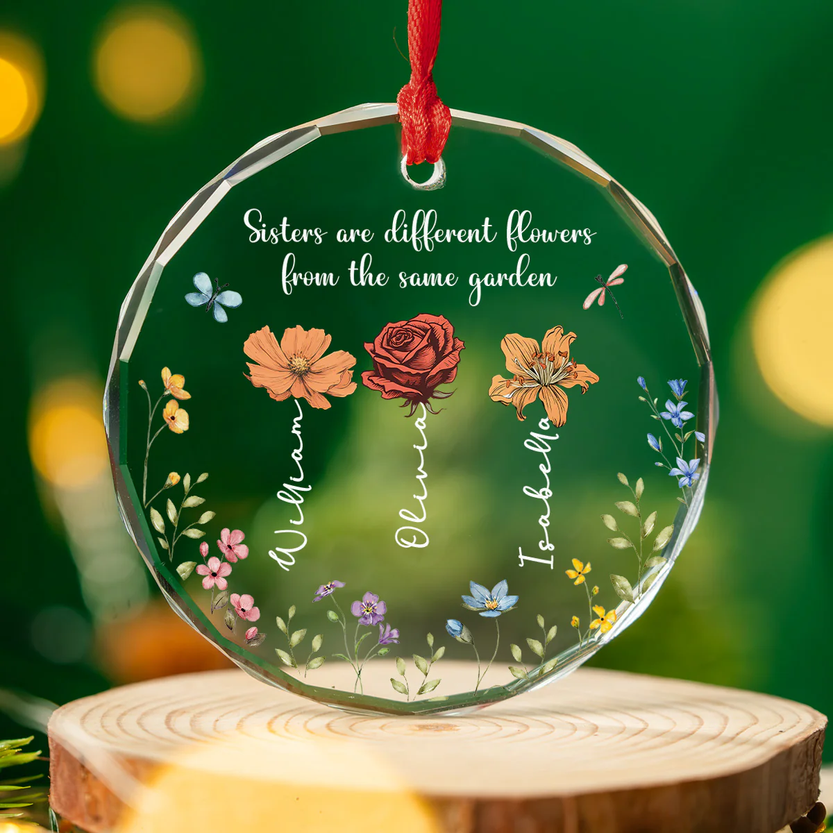 Sisters Are Different Flowers From The Same Garden - Personalized Custom Glass Ornament - Image 2