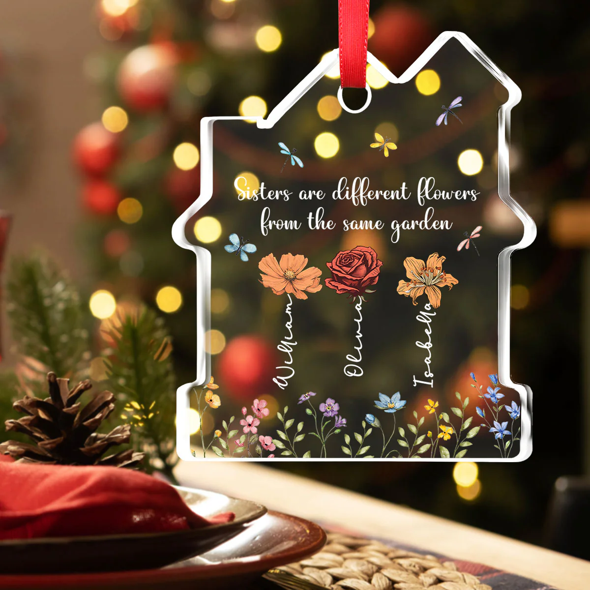 Sisters Are Different Flowers From The Same Garden - Personalized Custom House Shaped Glass Ornament - Image 2