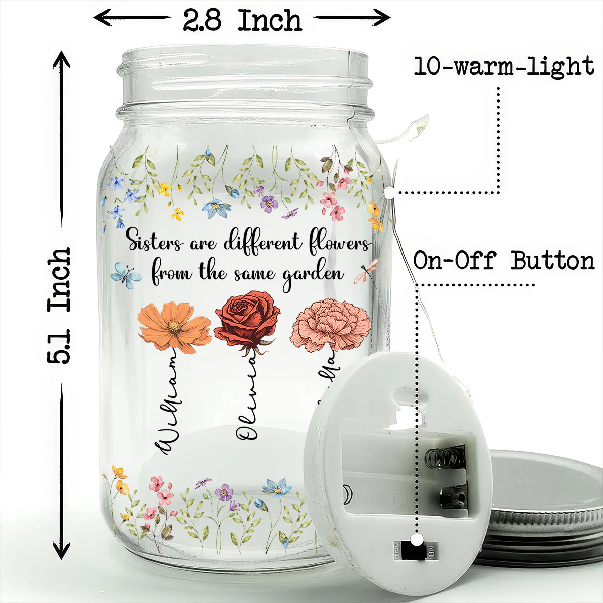 Sisters Are Different Flowers From The Same Garden - Personalized Custom Mason Jar Light - Image 5