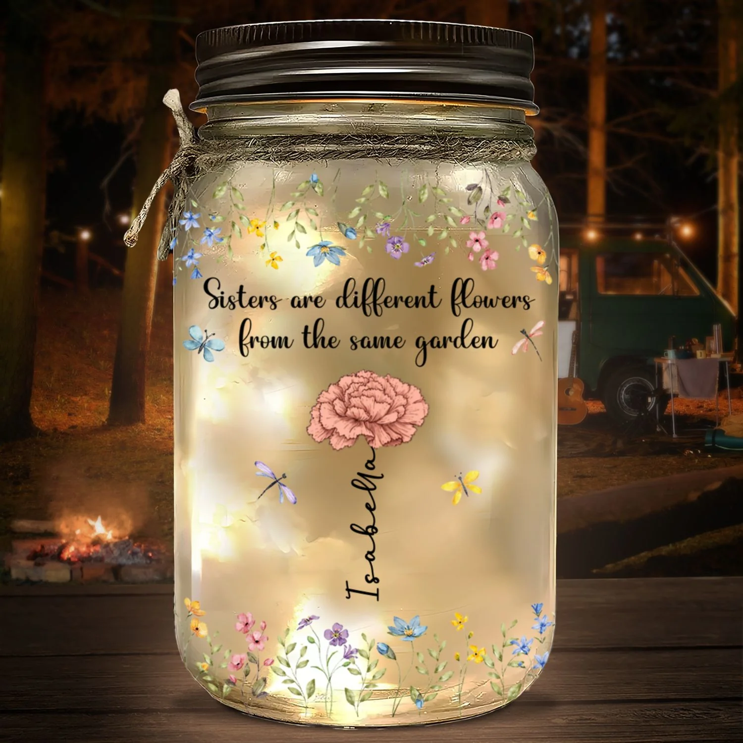 Sisters Are Different Flowers From The Same Garden - Personalized Custom Mason Jar Light - Image 6