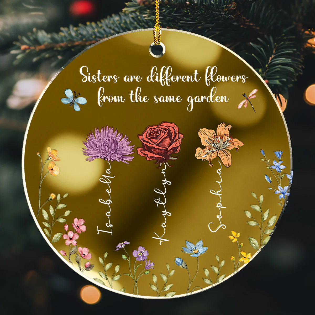 Sisters Are Different Flowers From The Same Garden - Personalized Custom Mirrored Acrylic Ornament - Image 2