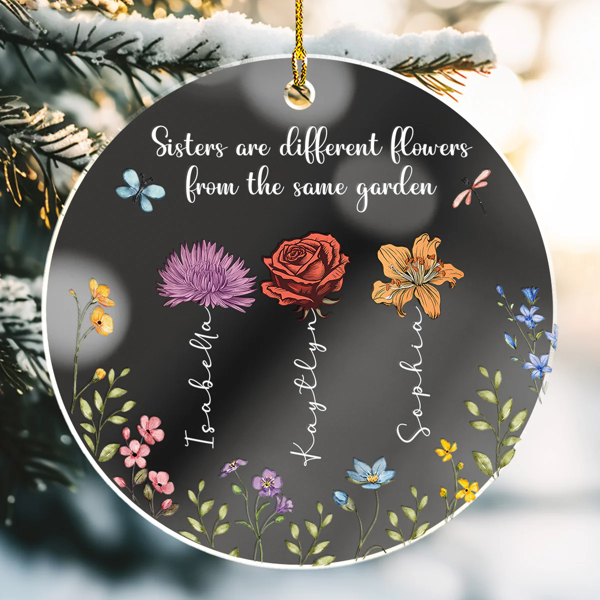 Sisters Are Different Flowers From The Same Garden - Personalized Custom Mirrored Acrylic Ornament - Image 3