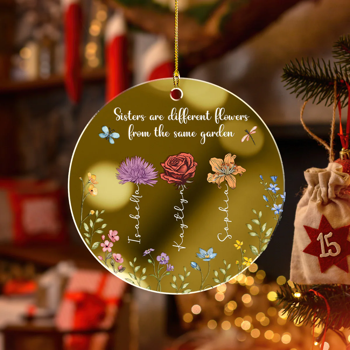 Sisters Are Different Flowers From The Same Garden - Personalized Custom Mirrored Acrylic Ornament - Image 4
