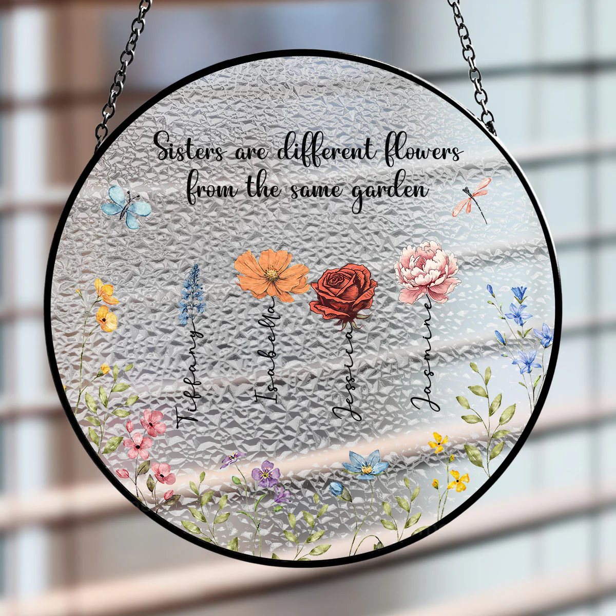 Sisters Are Different Flowers From The Same Garden - Personalized Custom Stained Glass Window Hanging Suncatcher - Image 3