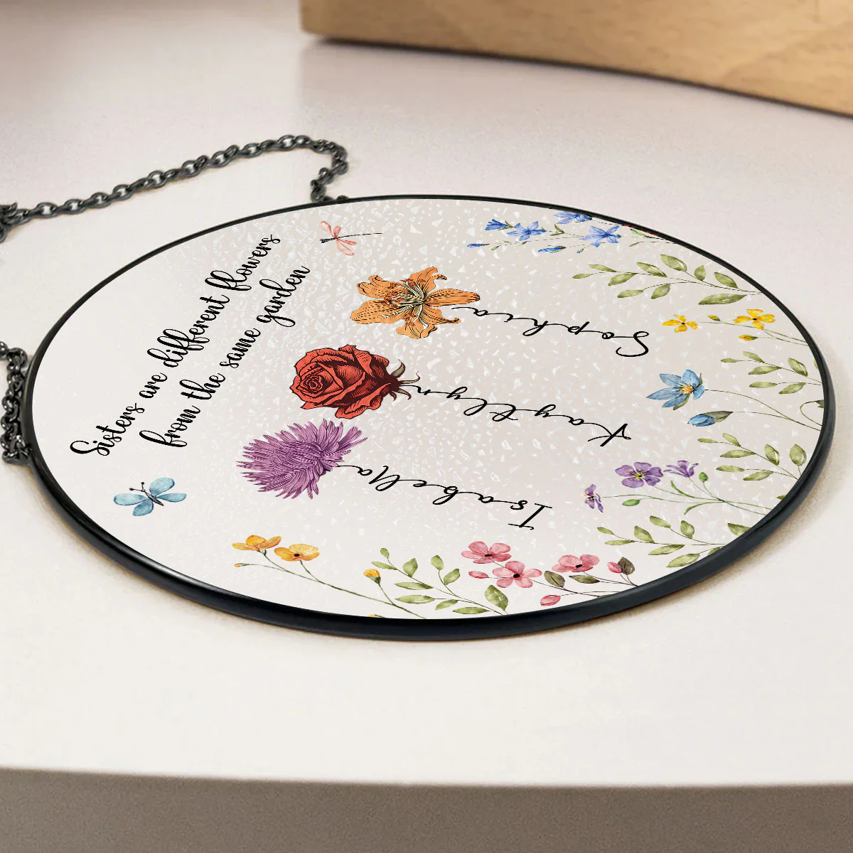 Sisters Are Different Flowers From The Same Garden - Personalized Custom Stained Glass Window Hanging Suncatcher - Image 4