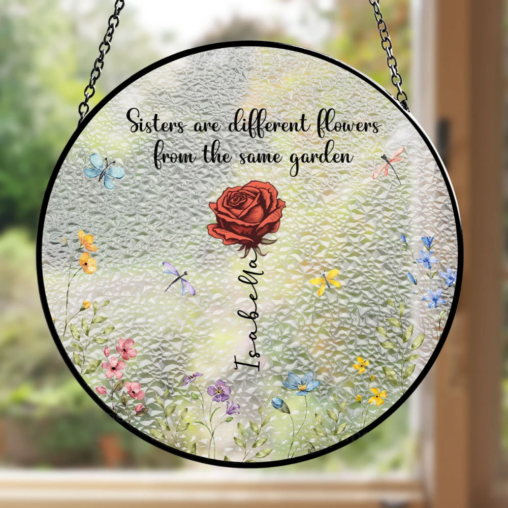 Sisters Are Different Flowers From The Same Garden - Personalized Custom Stained Glass Window Hanging Suncatcher - Image 6