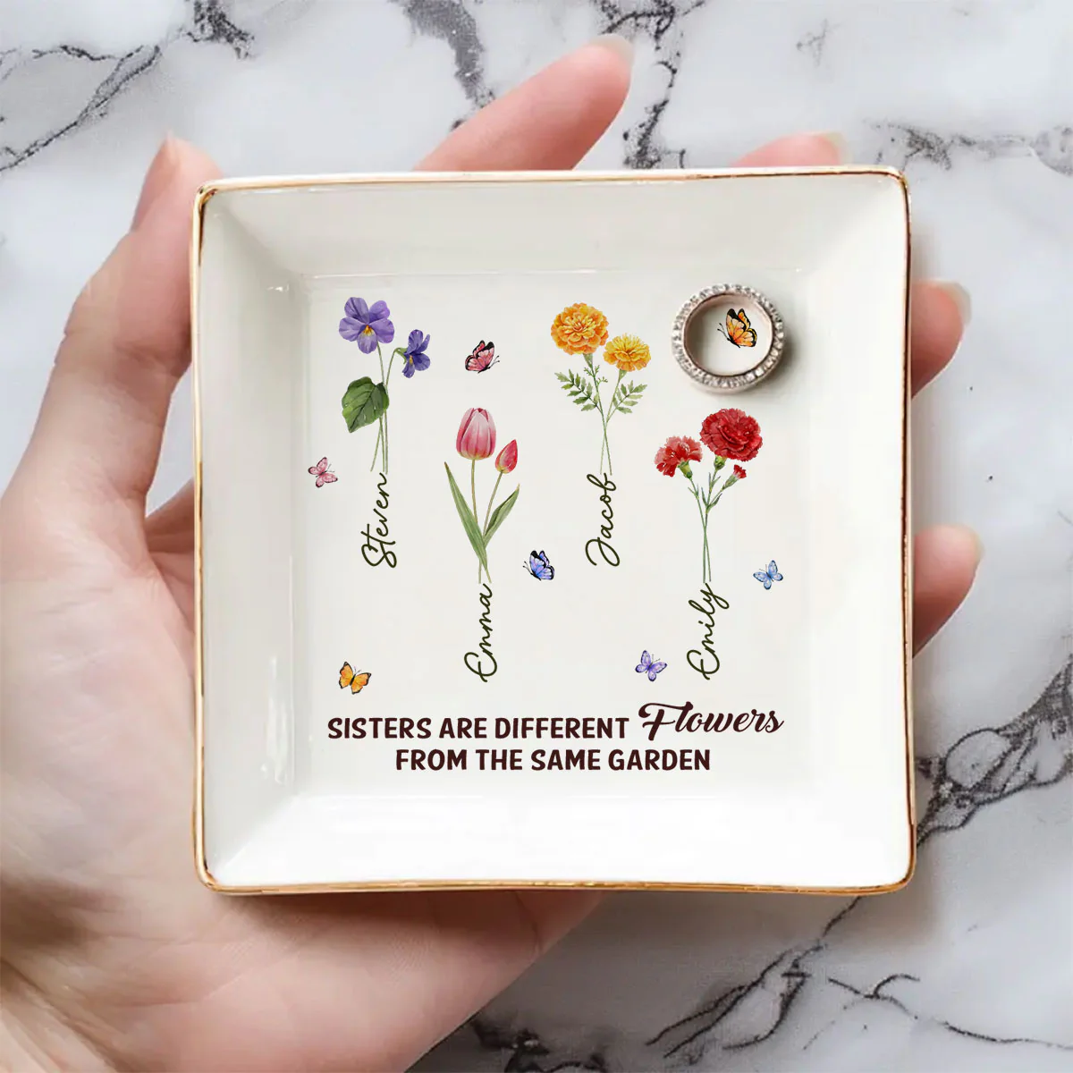 Sisters Are Different Flowers From The Same Garden Ver 2 - Personalized Custom Jewelry Dish - Image 5