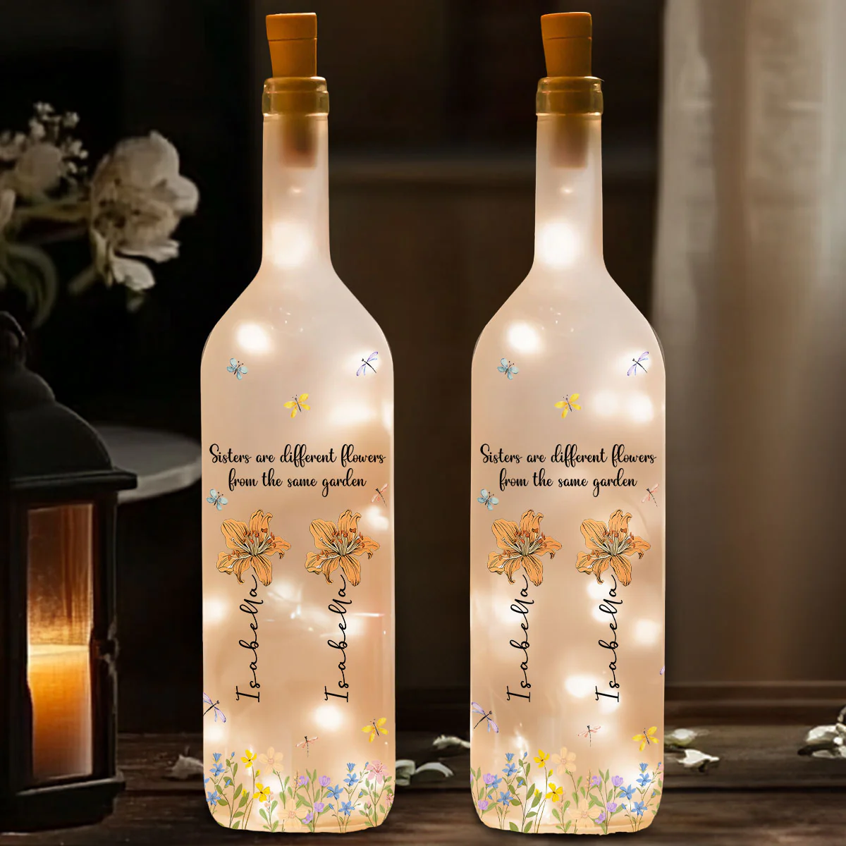 Sisters Are Different Flowers - Personalized Custom Bottle Lamp - Image 2