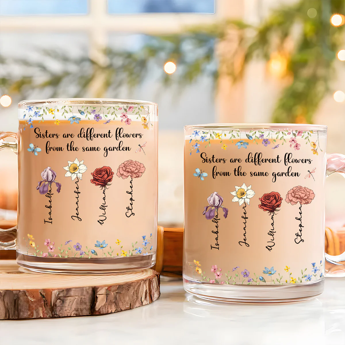Sisters Are Different Flowers - Personalized Custom Glass Mug - Image 2