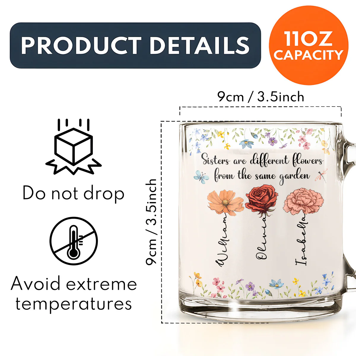 Sisters Are Different Flowers - Personalized Custom Glass Mug - Image 5