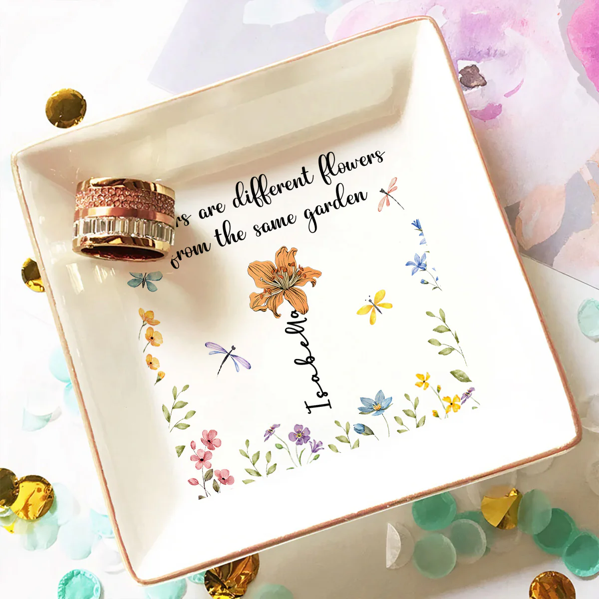 Sisters Are Different Flowers - Personalized Custom Jewelry Dish - Image 2
