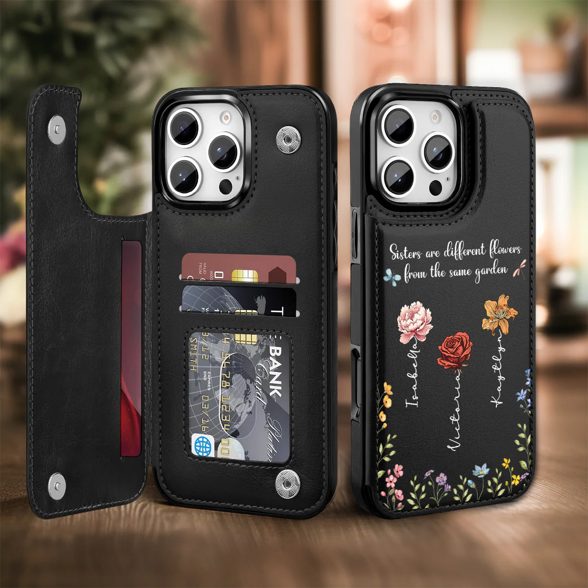 Sisters Are Different Flowers - Personalized Custom Leather Phone Case - Image 4