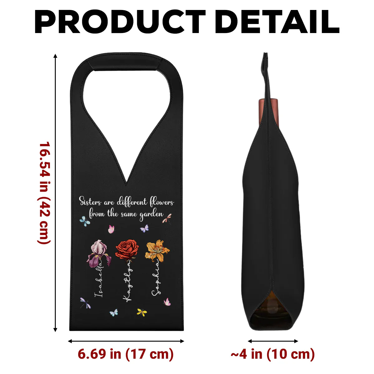 Sisters Are Different Flowers - Personalized Custom Leather Wine Bag - Image 5