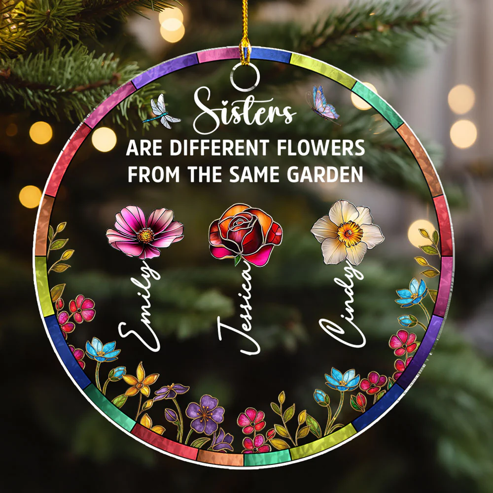 Sisters Are Different Flowers Stained Glass - Personalized Custom Acrylic Ornament - Image 2