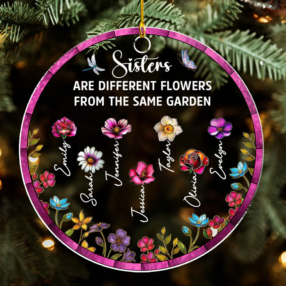 Sisters Are Different Flowers Stained Glass - Personalized Custom Acrylic Ornament - Image 4
