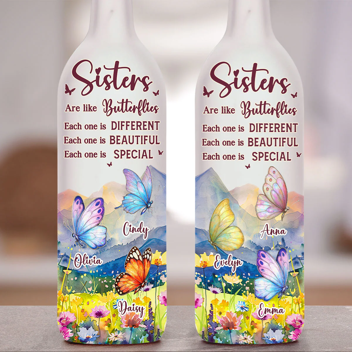Sisters Are Like Butterflies - Personalized Custom Bottle Lamp - Image 3